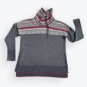 Eddie Bauer Sweater Cotton Wool Blend Fair Isle Gray Red XL